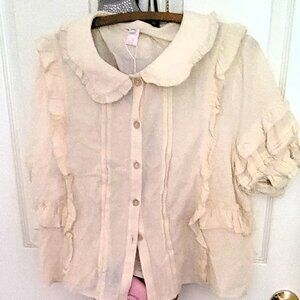 Cream Ruffled Button Up Blouse